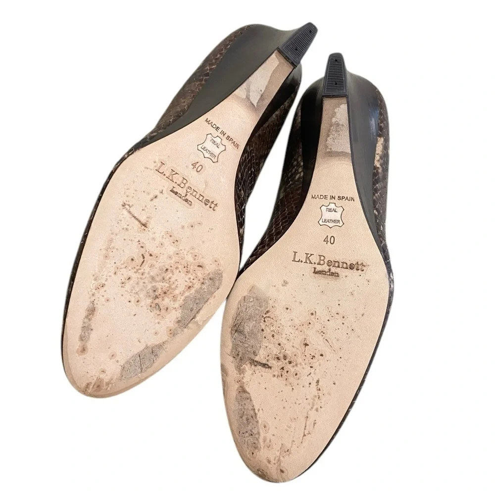 LK Bennett London python print taupe wedge round toe slip on shoes EU 40/10